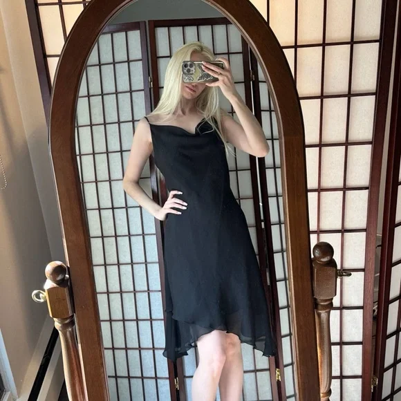 Jessica Black Asymmetrical Slip Dress - Picture 2 of 8